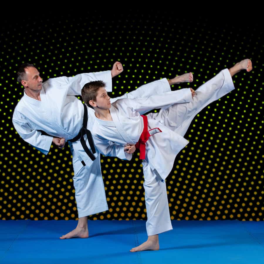 Martial Arts Lessons for Families in Louisville  KY - Dad and Son High Kick