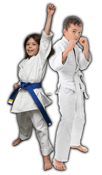Martial Arts Lessons for Kids in Louisville  KY - Happy Blue Belt Girl and Focused Boy Banner